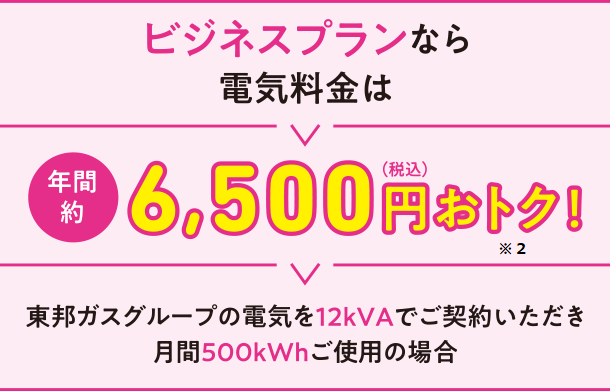 ビジネスプランなら電気料金は年間約6,500円おトク！